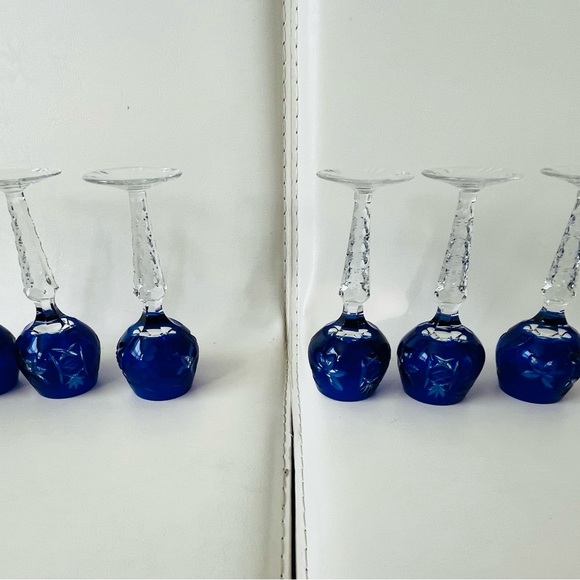 Vintage cobalt blue cut drinking glasses of 6 - Picture 9 of 13